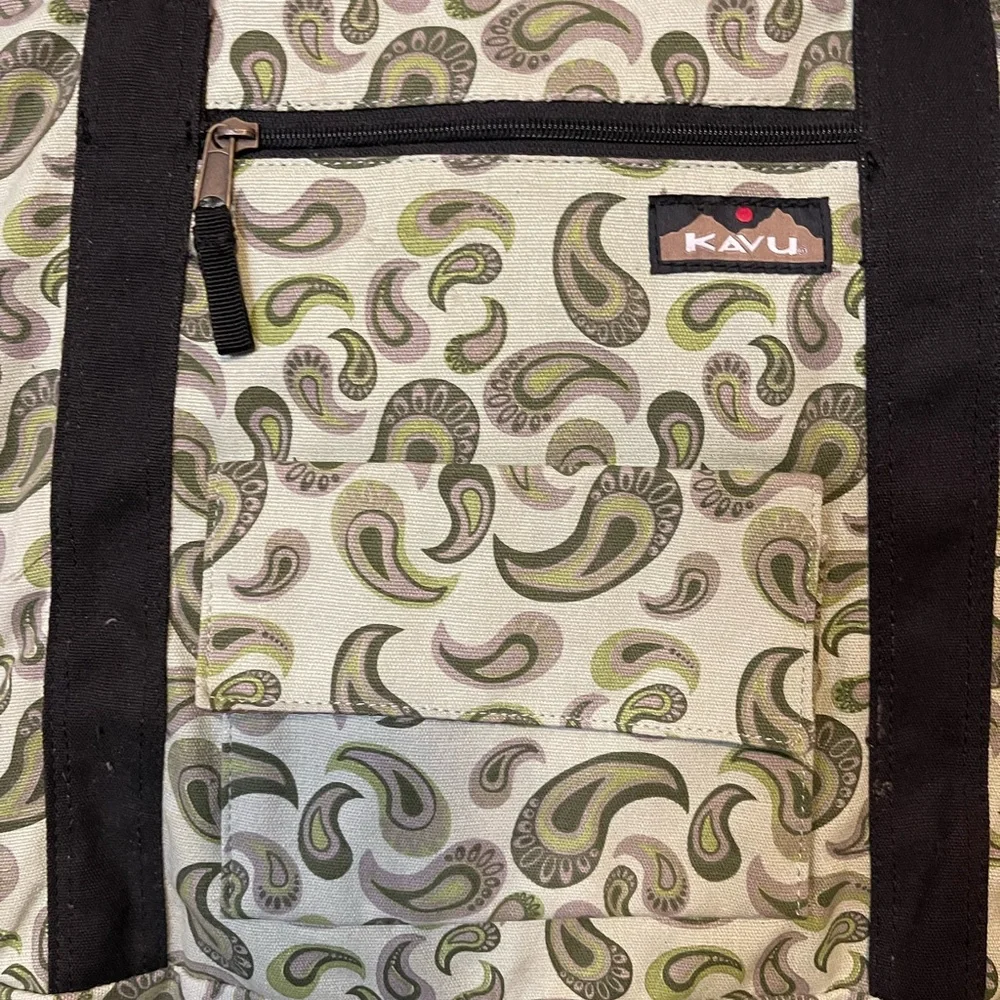 KAVU Paisley Canvas Tote Bag - Olive and Black Book Bag Teacher School - Picture 2 of 6